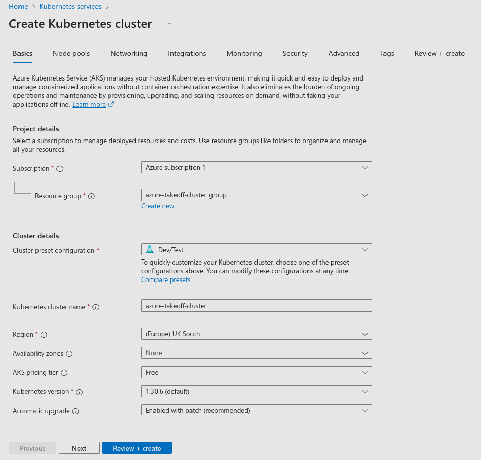 AKS Create Cluster